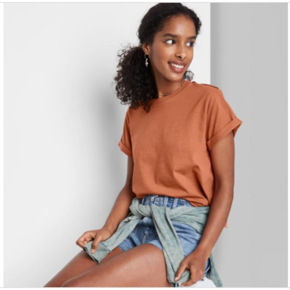 NEW Wild Fable Womens' Short Sleeves Cropped Top - Brown Size XXL